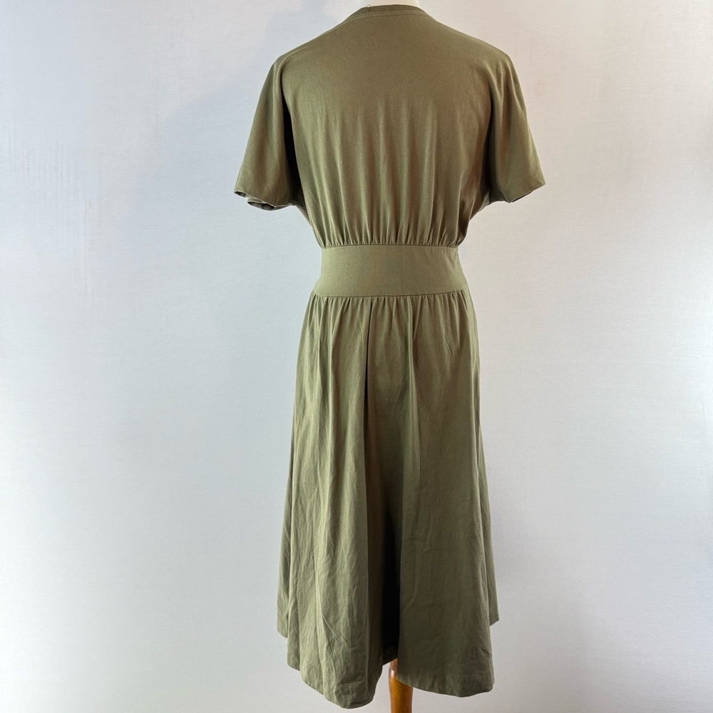 Everlane Kalamata Olive Green Organic Cotton Waisted Midi Dress - Picture 4 of 12